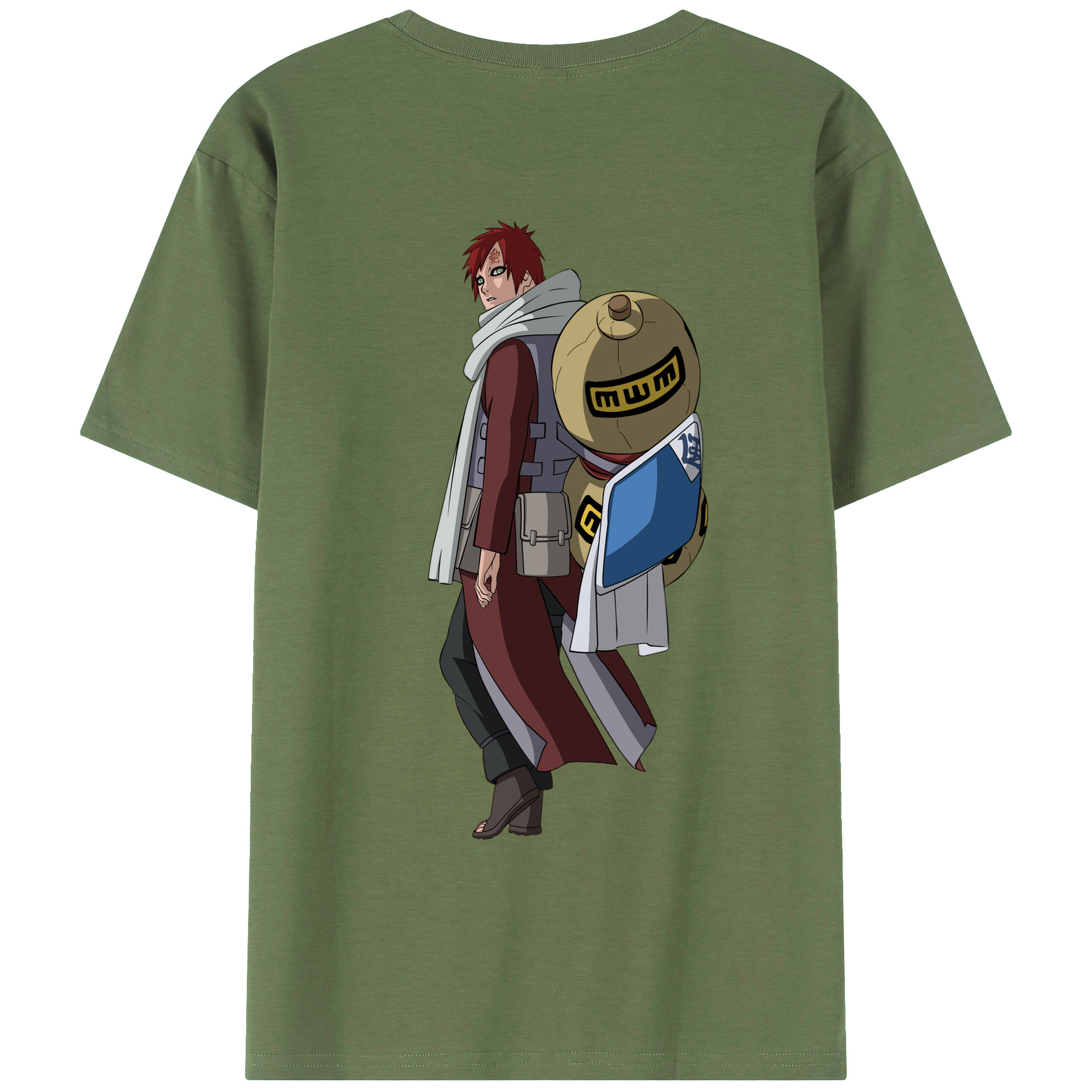 （画像用） NARUTO -ナルト- ガアラ Gaara 綿100％ メンズ半袖Tシャツ（バックプリント） 通気性